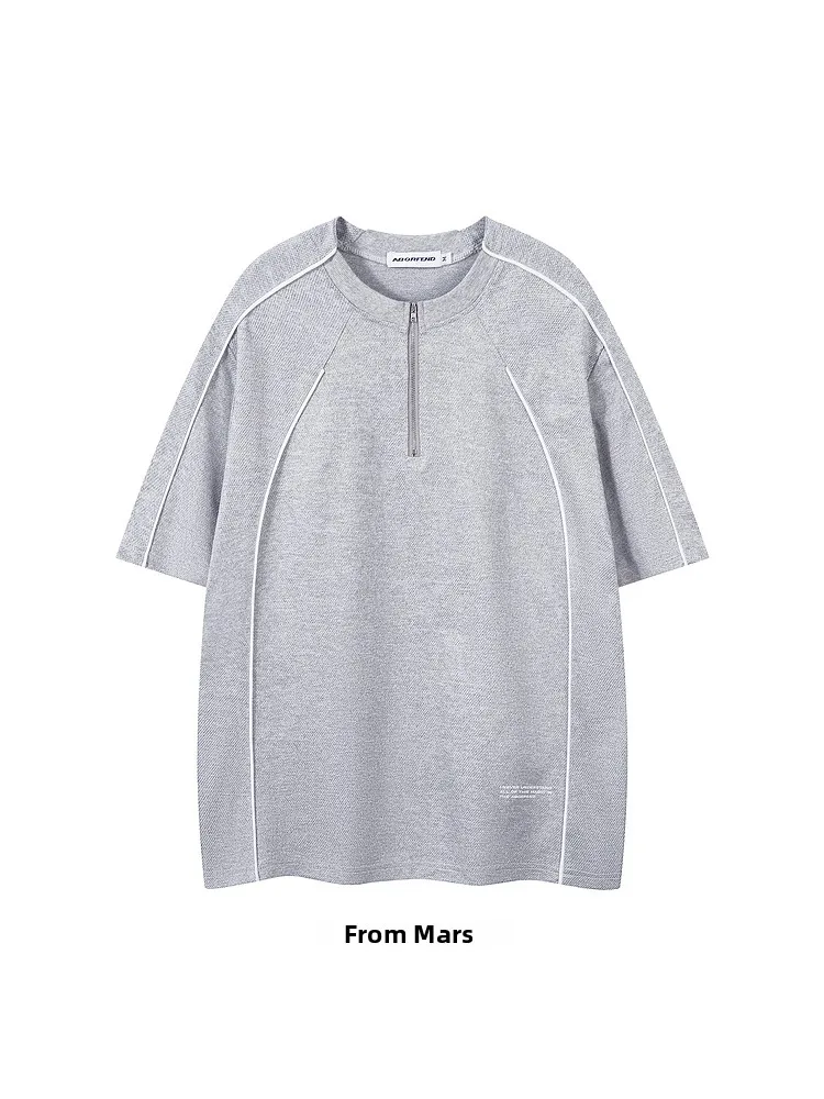 

from Retro Trendy Patchwork Design Simple f Zip T-irt Youth ular Summer Casual ort Sve round Ne Tee