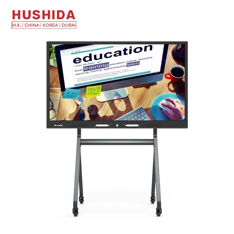 75 Inch Onderwijs 4K Hd Display Interactieve Smart Board Touch Screen Whiteboard Monitor Met Mobiele Stand