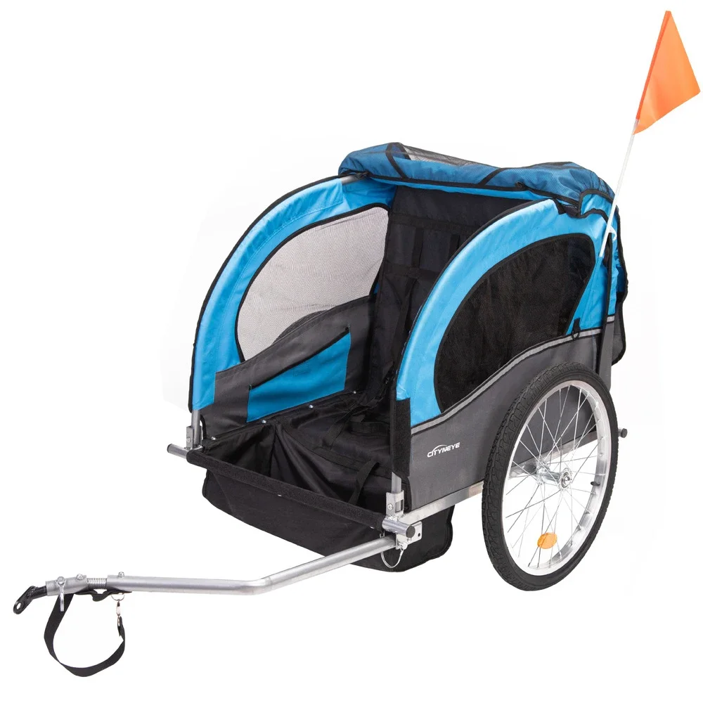 3 in 1 Kids Bike Trailer, Converts To Stroller & Jogger, Double 2-Seat Child Carrier with Weather Shield, Hand Brake
