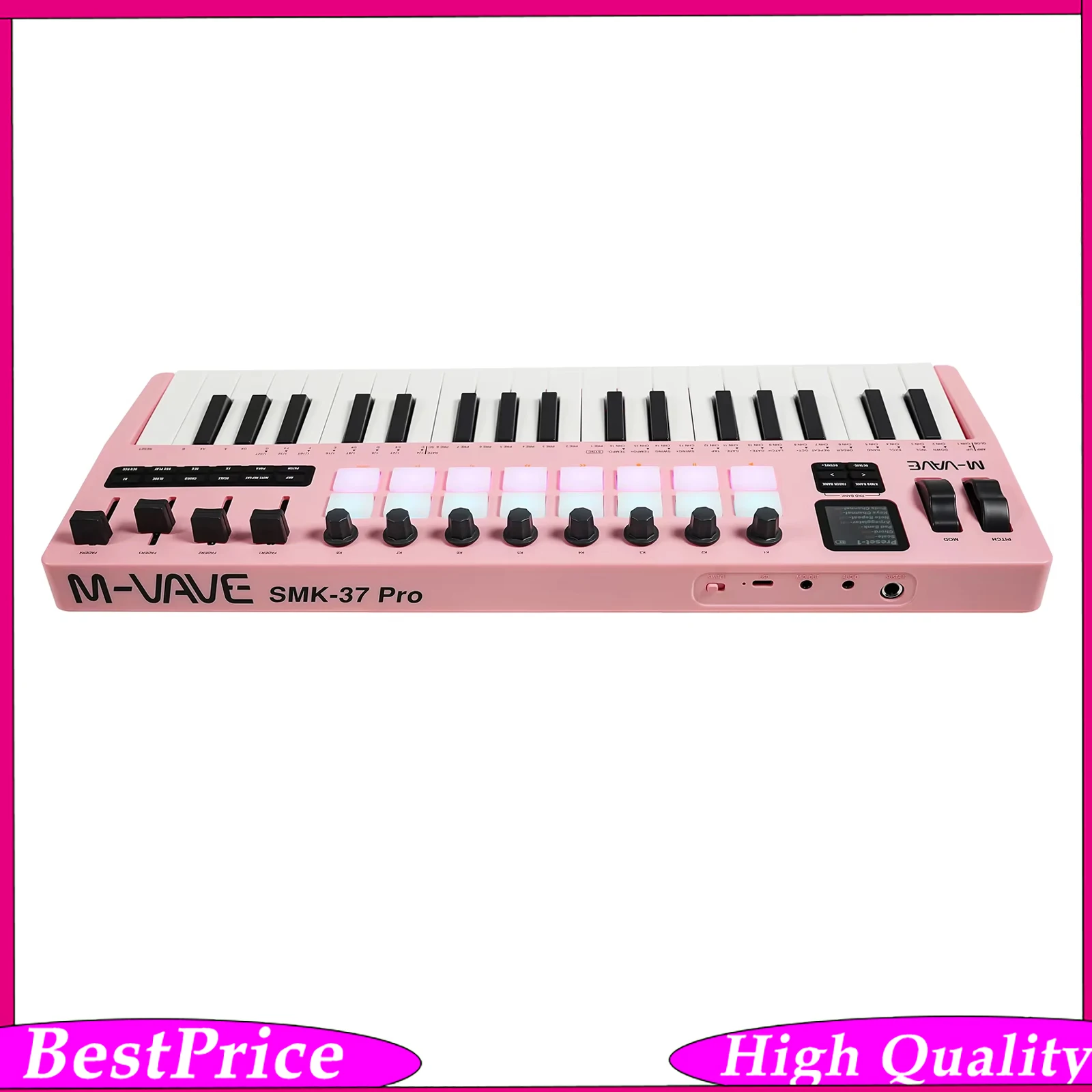 M-VAVE SMK-37 PRO 37-Key USB MIDI Controller with 16 RGB Pads & 8 Knobs Supports Software Operation for WINDOWS MAC IOS Android