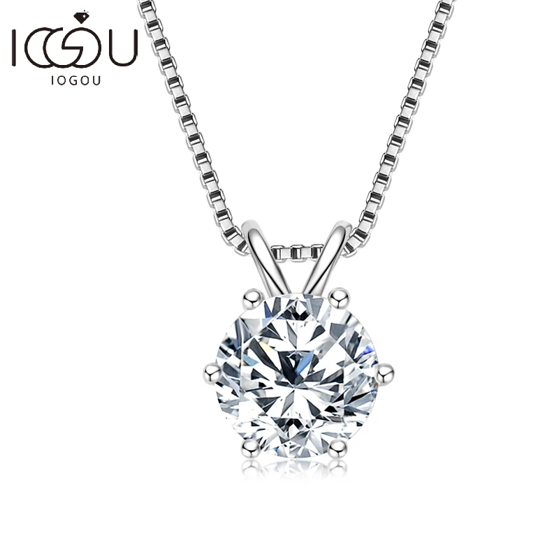 

IOGOU 1.0-2.0carat D Color Moissanite Diamond Pendant Necklace 925 Sterling Silver Engagement Accessory Fine Jewelry for Women