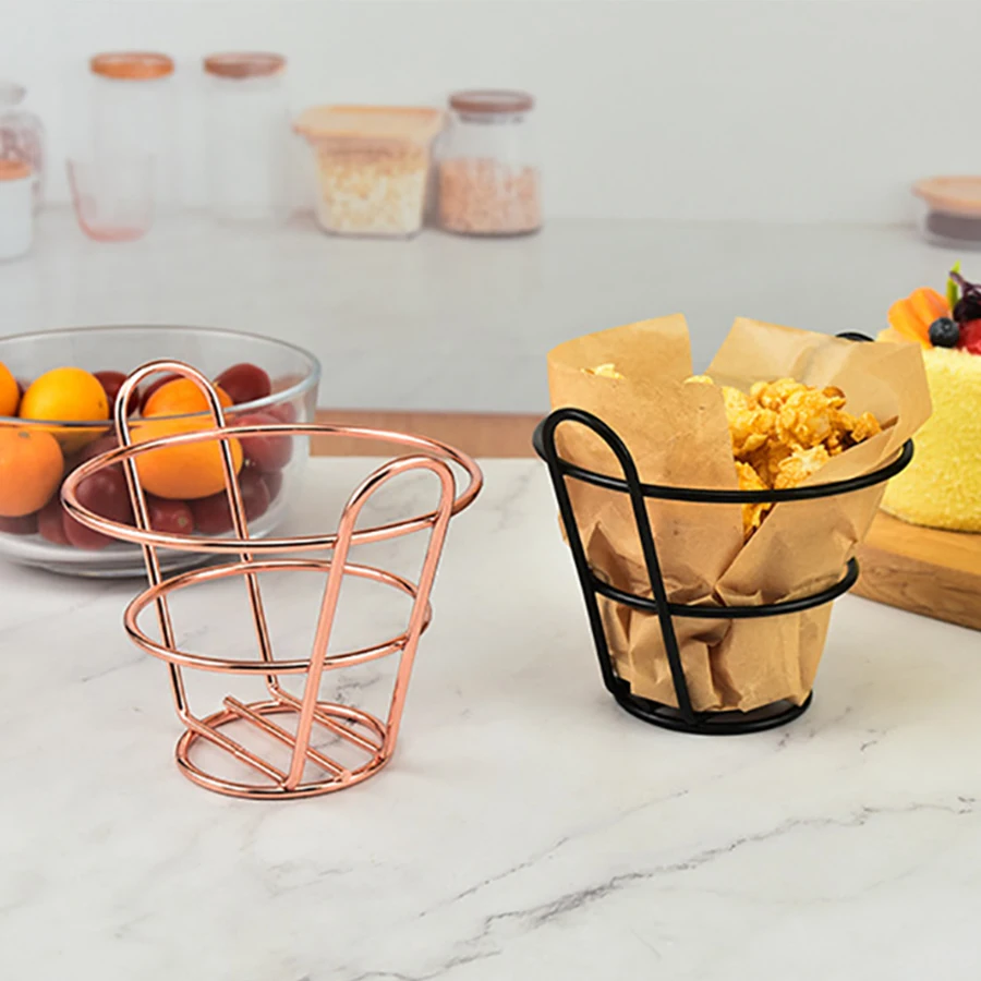 1PC snack Chip basket Creative Iron Craft snack Chip basket Round net Fried basket Fried chicken basket Bread basket