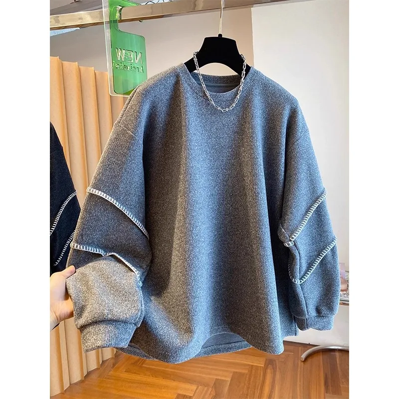 

plus Size Fce Lined Thiened Sweatirt Women's Autumn Winter Loose Unique Top Large 300 Pou Polyester Fiber Casual Wear