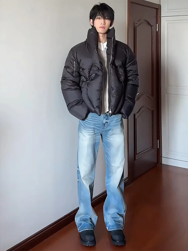 

Мужские широкие джинсы Cleanfit прямого кроя, визуально стройнящие, в американском стиле, зимние, модные, с высокой талией, длинные брюки, повседневные, прямые штанины