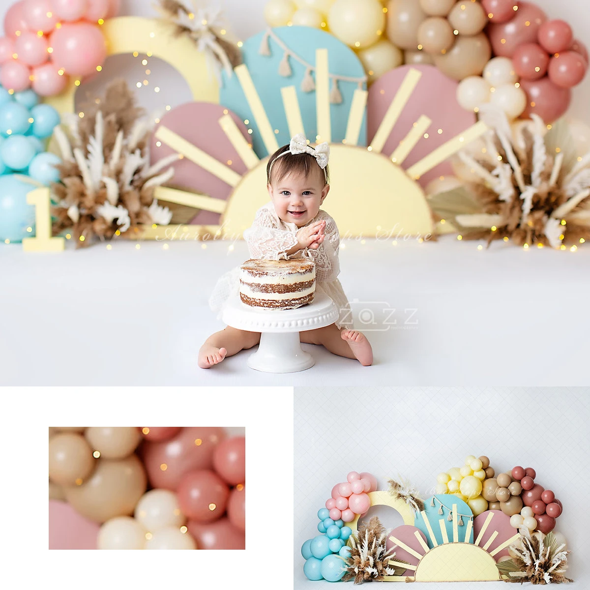 Sunlight Backdrops Birthday Cake Smash Kids Baby Photography Prop Child Adult Decors Colored Balloons Photo Backgrounds