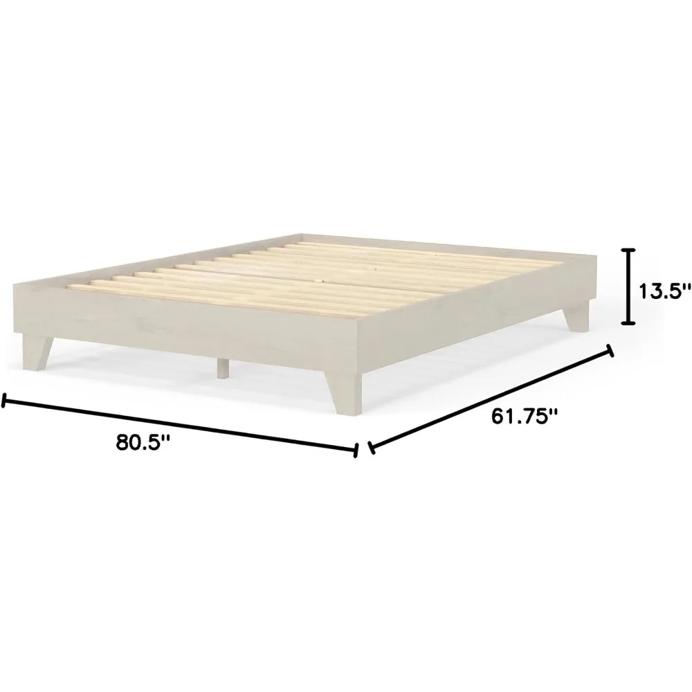 Wood Bed Frame - Made with 100% New Zealand Pine - Solid Mattress Platform Foundation Pressed Pine Slats - Easy Assembly