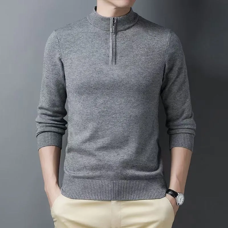 

Высококачественный мужской свитер среднего возраста для пожилых людей с полуводолазкой на молнии, мужской утепленный свитер, теплая вязаная основа