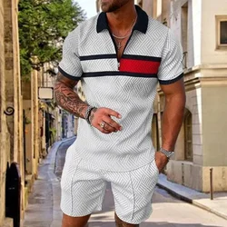 New Summer Men's Suit Trend 3D Printing Zipper Polo Shirt Shorts Two Piece Set Soft Fashion Casual Men Clothing Tracksuit Set