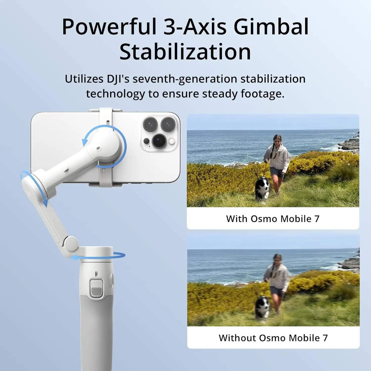 DJI Osmo Mobile 7 Gimbal Stabilizer for iPhone, Android, Built-in Tripod, Portable Stabilizer for iPhone, Selfie Stick, 3-Axis Phone Gimbal, ActiveTrack 7.0, One-Tap Edit, 10hrs Use, Phone Charging view 2