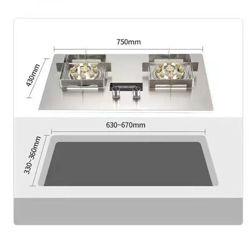 2 Pots Gas Stove Dual Use Embedded Table Natural Gas Liquefied Gas Cooktop Home Catering Equipment Tempered Glass Energy Saving