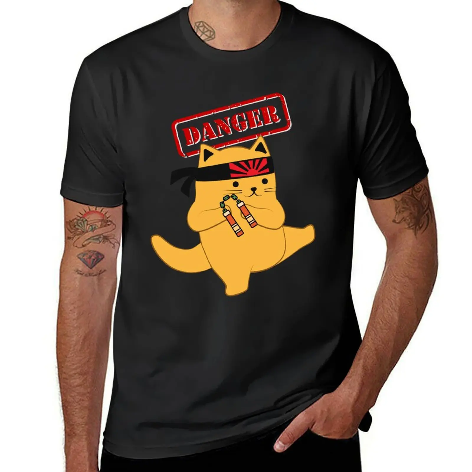 

Mr. Cat Knows Karate with his Nunchaku T-Shirt Aesthetic clothing plus size tops mens graphic t-shirts big and tall