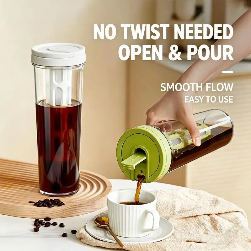 1L Manual Cold Brew Coffee Maker With Handle High-capacity Water Bottle Summer Portable Juices Tea Fruit Coffeeware Pot
