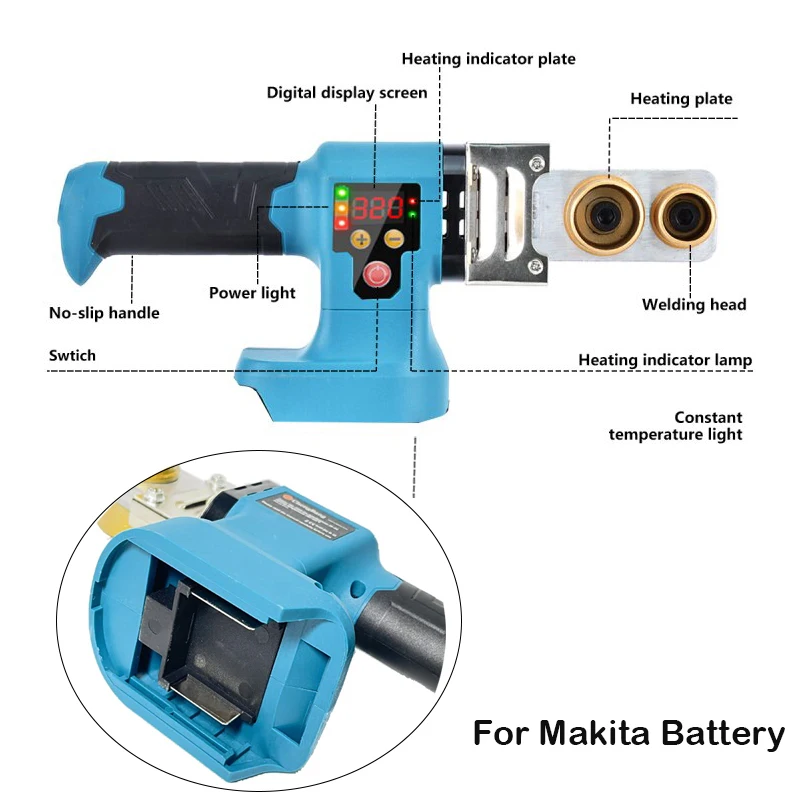 

Беспроводной сварочный аппарат для труб Makita/DEWALT с аккумулятором 18 в, перезаряжаемый аппарат горячего расплава, аппарат для сварки труб с полипропиленовым покрытием