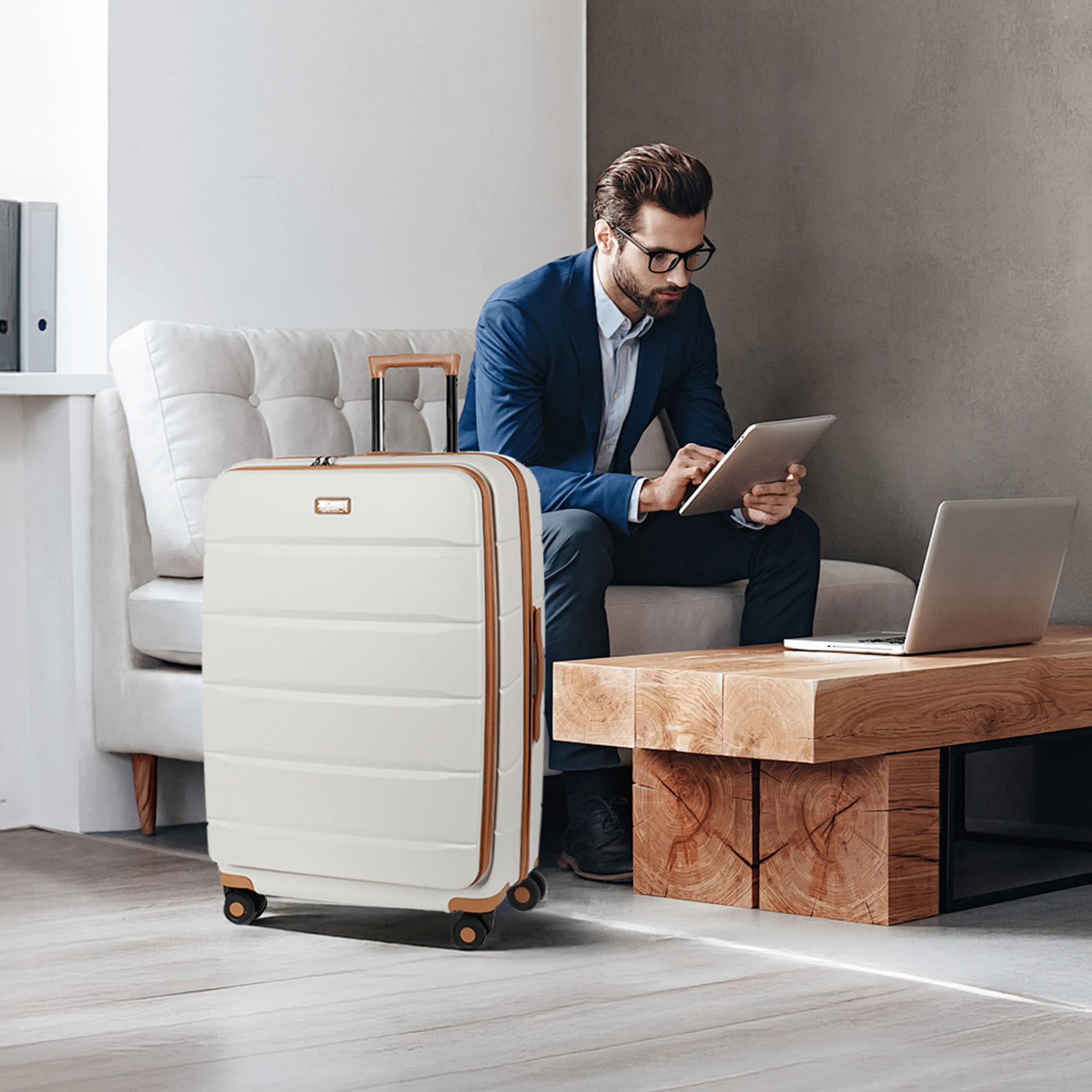 20in 24in 28in Front Opening Luggage Trolley Suitcase w/TSA Lock & Mute Spinner Wheels & Portable Hook & Laptop Compartment