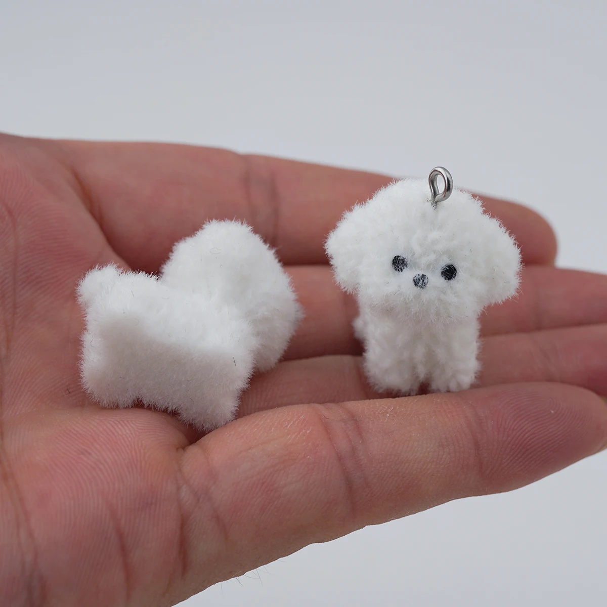 5pcs Kawaii Fluffy White Puppy Charms 3D Cartoon Animal Dog  Pendant For Necklaces Keychains Handmade Making DIY Jewelry fitting