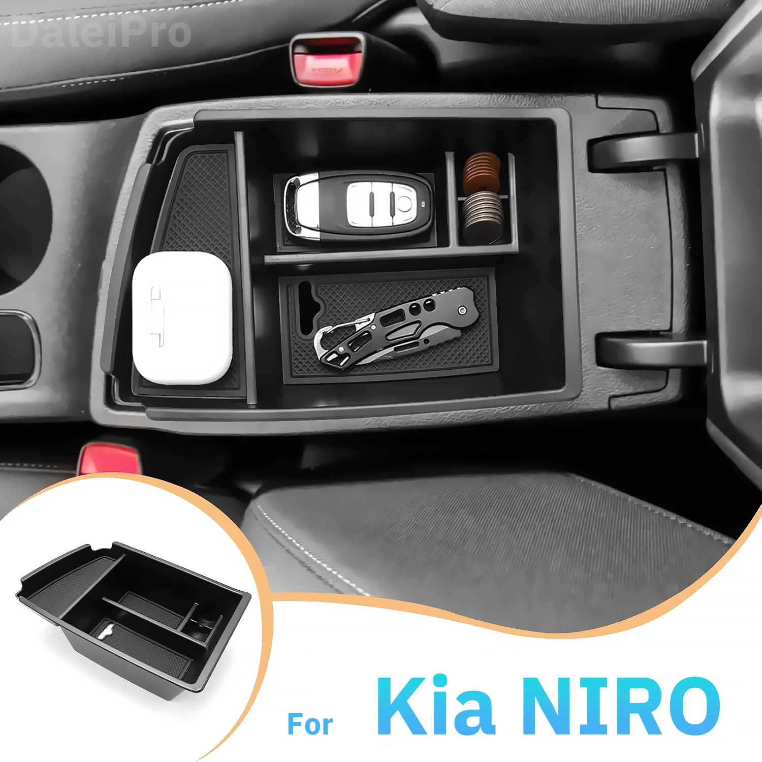 Für Kia Niro 2016-2020 2021 2022 Auto Armlehne Tiered Lagerung Box Center Konsole Organizer Fach Niro Einsatz Innen zubehör – Detail 1