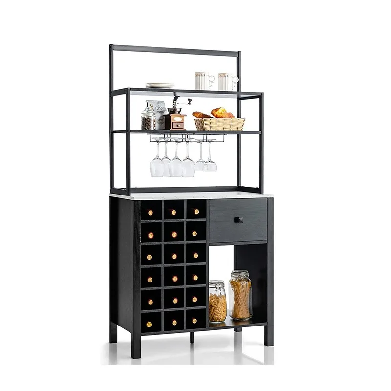 Bottle wooden wine rack 1 drawer wine glass rack, small apartment wine cabinet, living room locker display household sideboard