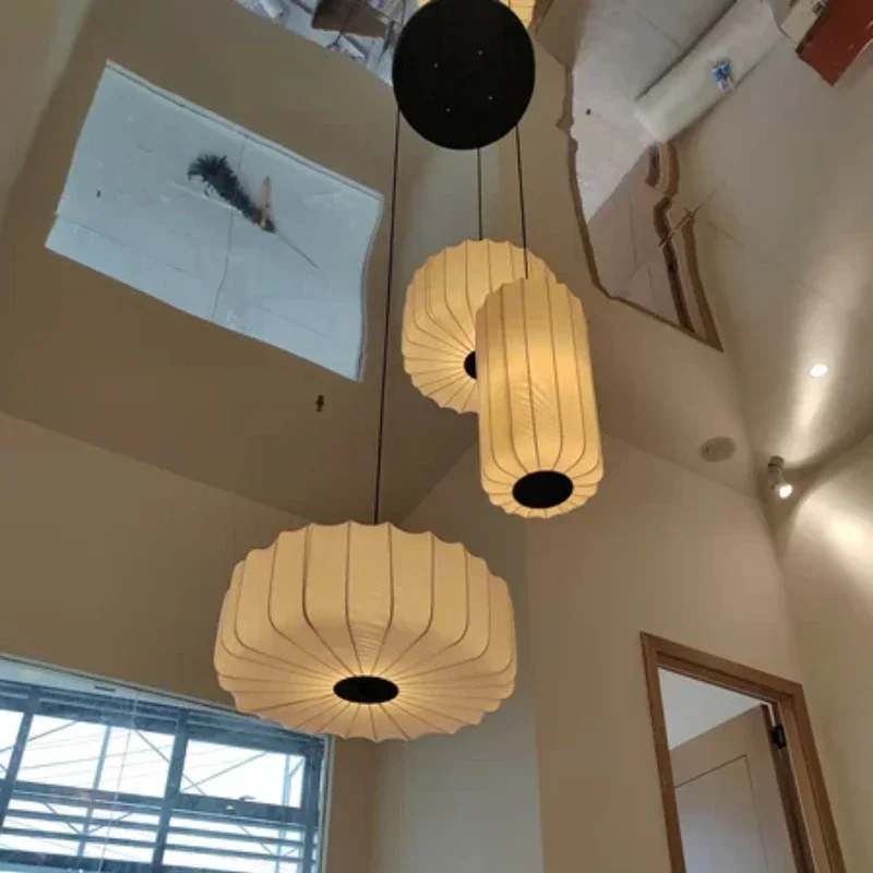 Japanese Fabric Restaurant Chandelier Home Living Room Ceiling Hanging Lamps White Dining Room Lighting E27 Pendant Lights