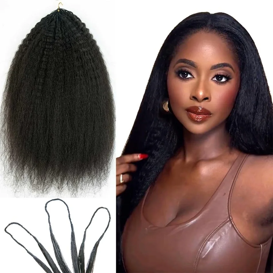 

Наращивание волос Kinky Straight Feather Crochet из 100% натуральных человеческих волос для многоразовых причесок в стиле бохо, предварительно разделенные пучки для крючкового плетения без узлов