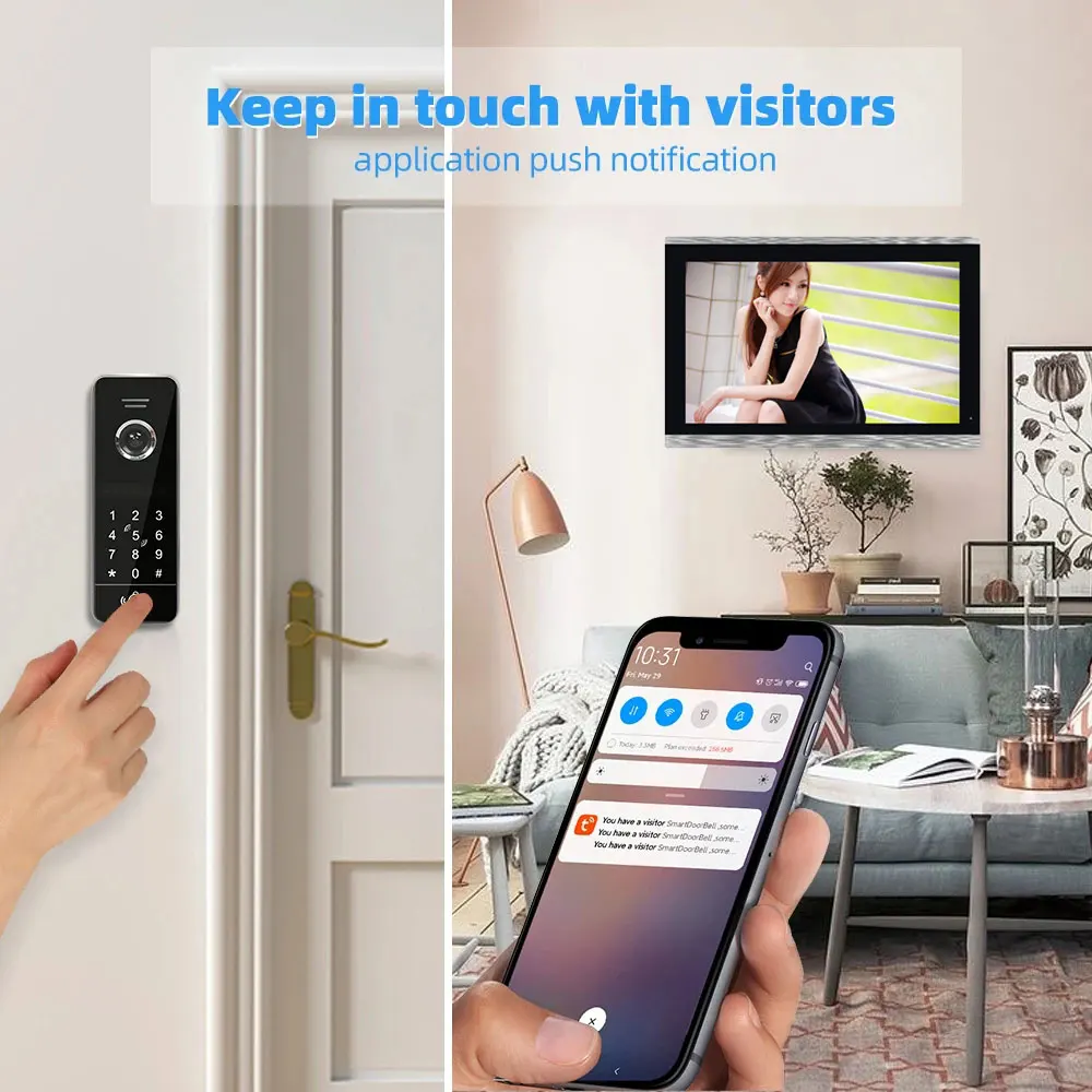 TUYA 1080P 10 Inch 7 Color Touch Screen Wifi Video Doorbell Smart APP Home Intercom Password Unlock RFID Access Control System