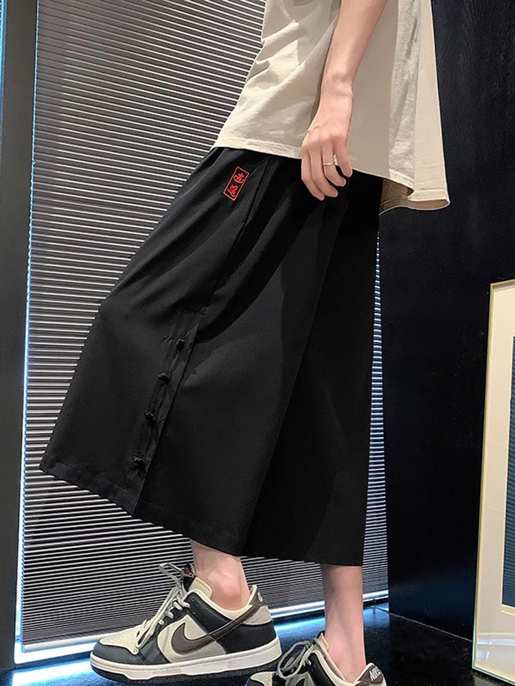 

Модные летние тонкие брюки из ледяного шелка с вышивкой, быстросохнущие, широкие, укороченные (7/8), повседневные, свободного кроя, молодежные джинсы