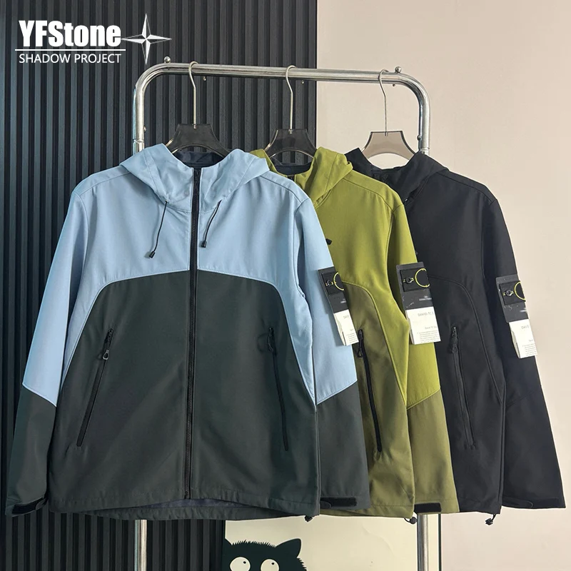 

YFSTONE Trendy Stone Pattern Outdoor Windproof Jaet Zipper Soft ell Coat Multi-Zipper Design Casual Loose Fit Men's Jaet