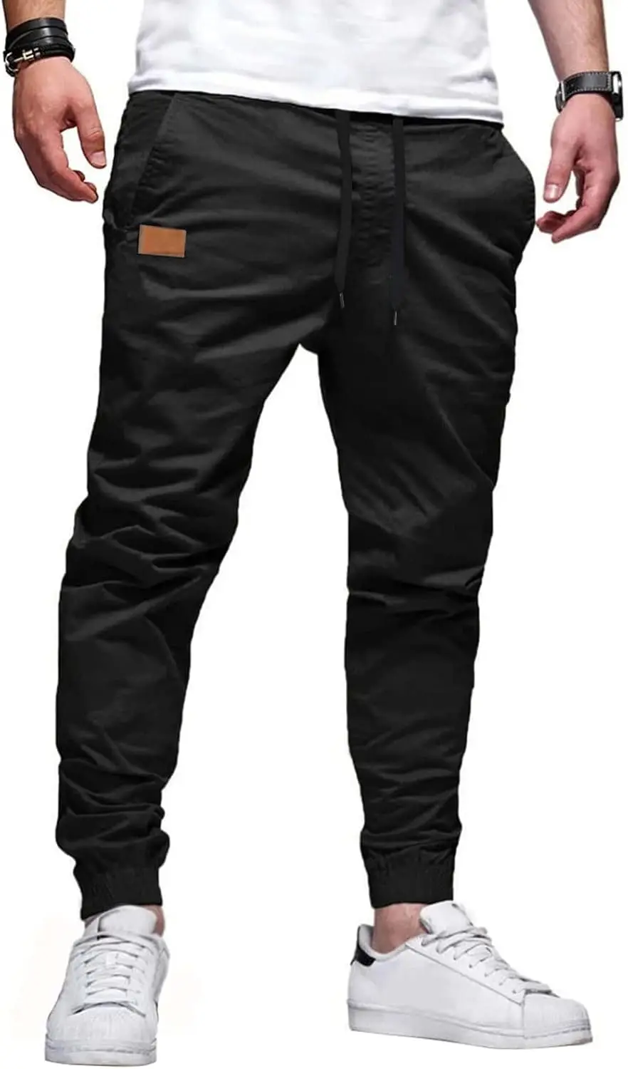 Mens Cotton Stretch Joggers Casual Twill Athletic Track Pants Tapered Jogger Fi Drawstring Waist Casual Hiking Track Pants