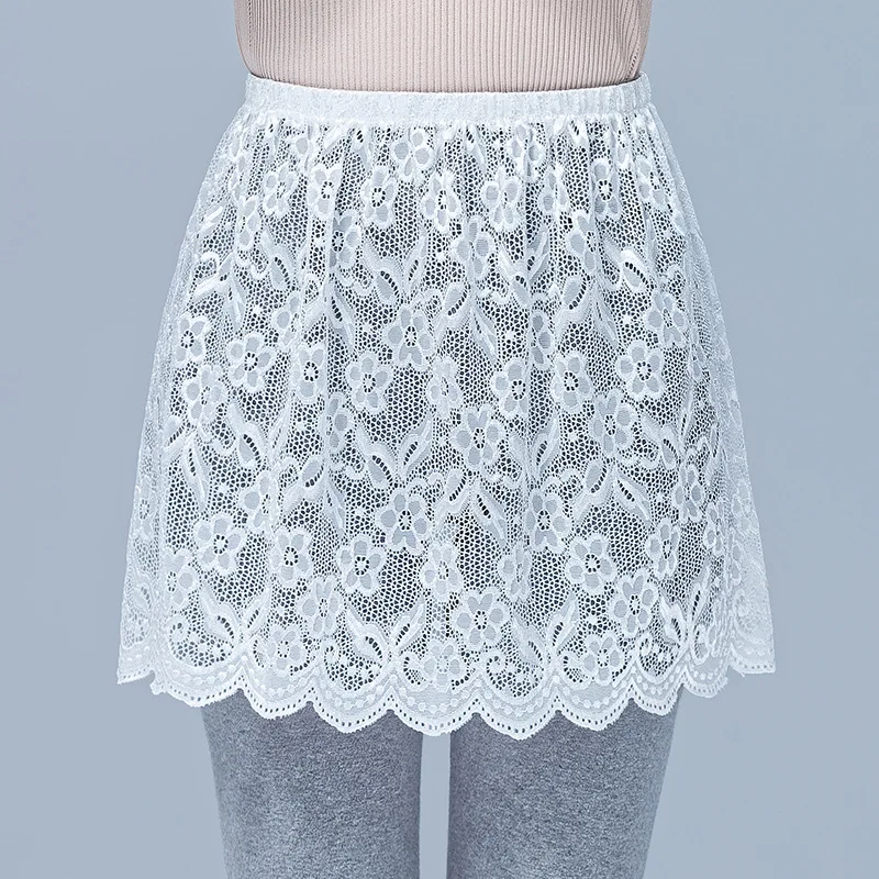 Women Skirt Extender with Lace Hem 2024 Spring Autumn Layering Fake Tops Hemline Flower Embroidery Mini Skirt Black White