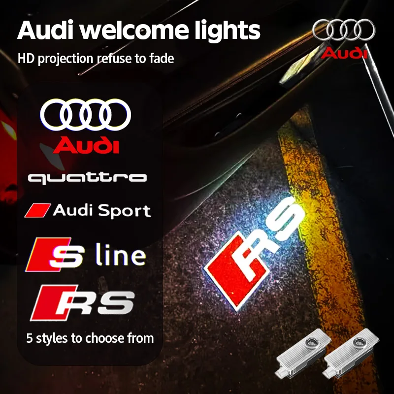 Luz de bienvenida para puerta de coche, lámpara Led HD para proyector Audi SLINE QUTTRO RS Q3 Q7 S3 S4 S5 S6 S8 A3 A4 B8 8P 8V A6 C7 A5 Q5 B7 B6 B9