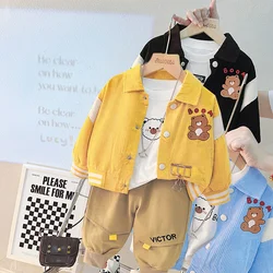 New Baby Clothes Sets Infant Boy Casual Top Pants Three-Piece Kids Cartoon Bear Outfit Child Fashion Clothing Suit 0-4 Years