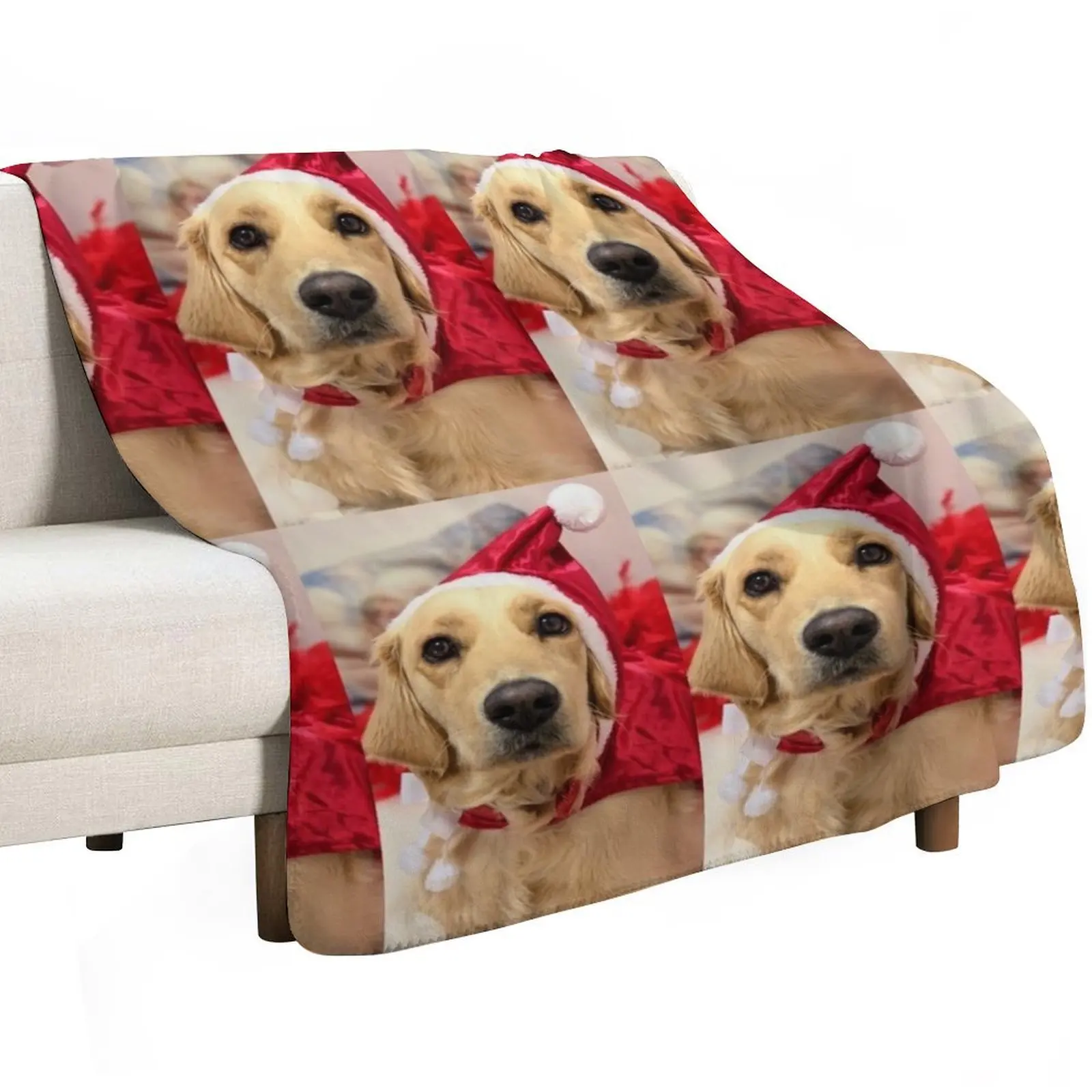 Golden retriever Santa puppy happy Christmas Throw Blanket Sofa Throw Hair Plaid on the sofa Luxury Throw Cute Plaid Blankets