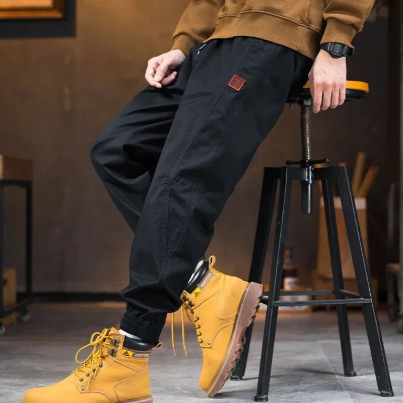 รถจักรยานยนต์กางเกงคาร์โก้ผู้ชายสีเทาขนาดใหญ่เดินป่าราคาถูกใหม่ใน Emo Baggy Cotton ความงามหรูหราสไตล์เกาหลีกางเกงชาย
