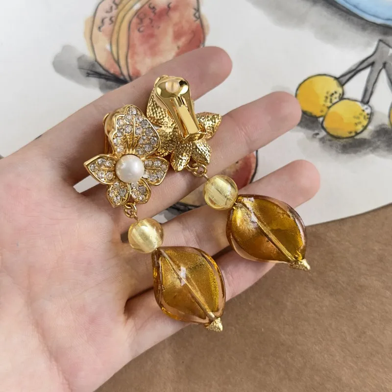 VKVVA مجوهرات الأزياء زهرة اللؤلؤ الليمون الأصفر الأقراط الطويلة للنساء هدايا عيد ميلاد، هدية فريدة من نوعها #2