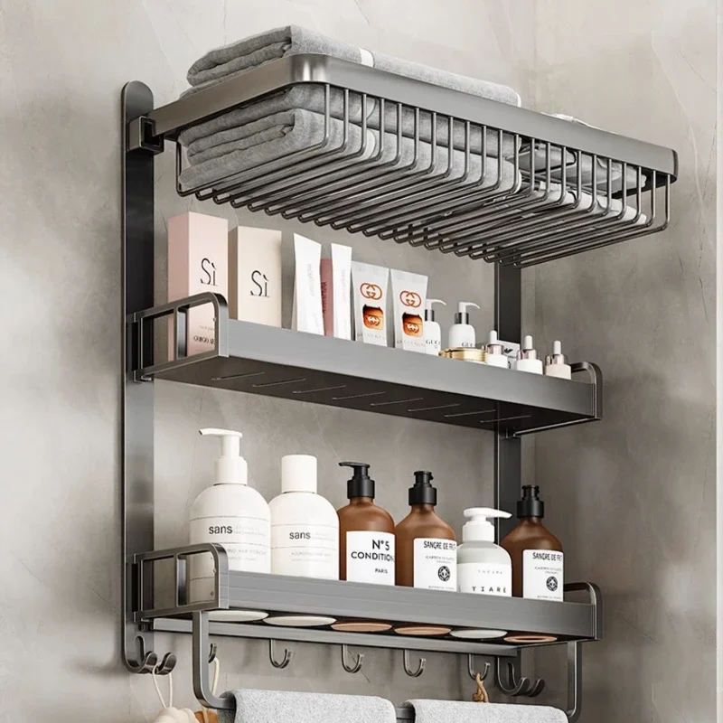 Discount Simple and Modern Integrated Without Perforated Wall Hanging Content Rack Toilet Multi Functional Towel Storage Rack