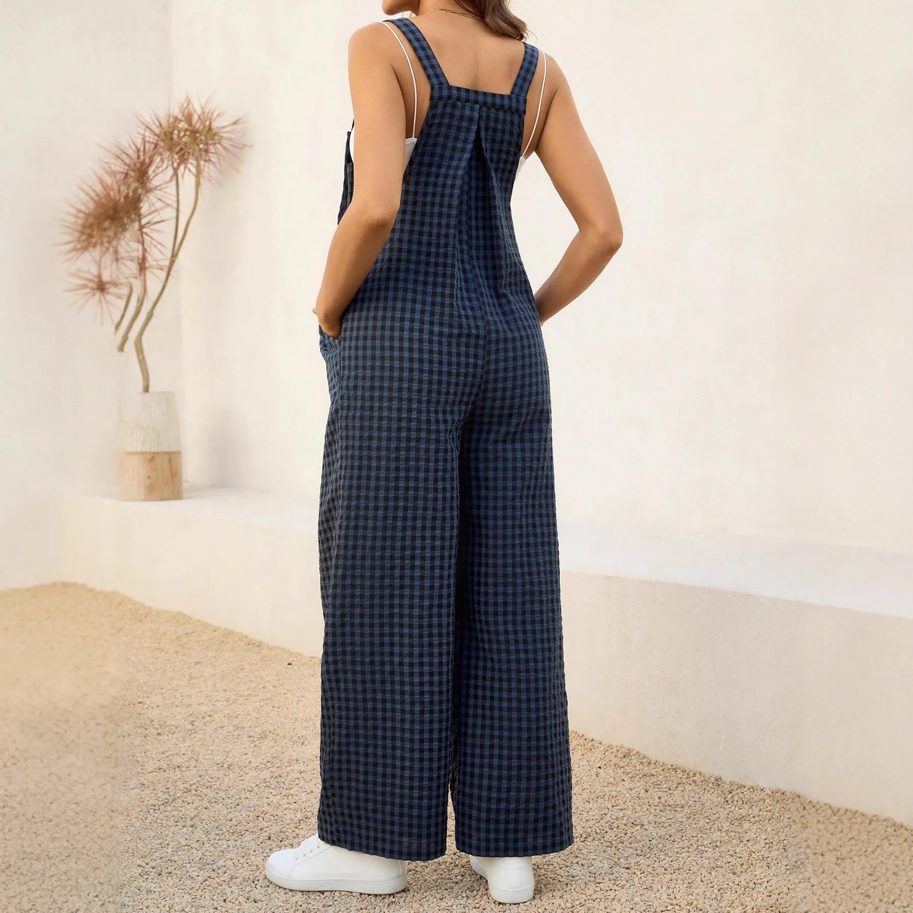 European and American Style Maternity Wear Spring/summer Casual Plaid Jumpsuit Loose-fitting Pants for Pregnant Women