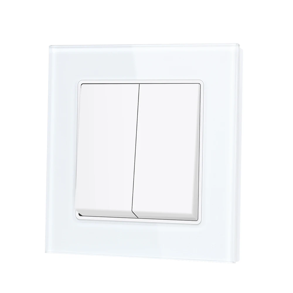 SRAN EU light switch 2gang 1way 16A 250V Crystal tempered glass panel white 82mm * 82mm Wall switch eu F610-21W