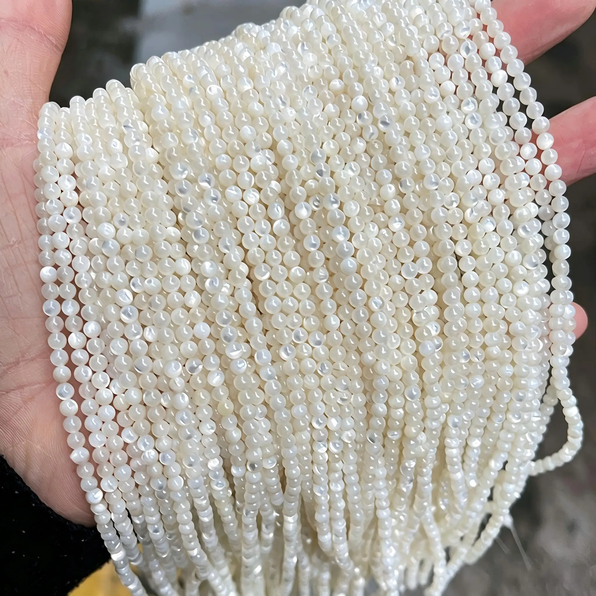 2 3 4 mm natürliche weiße Perlmuttperlen, runde lose Abstandshalterperlen für die Schmuckherstellung, DIY-Armband- und Halskettenzubehör, 15" – Detail 6