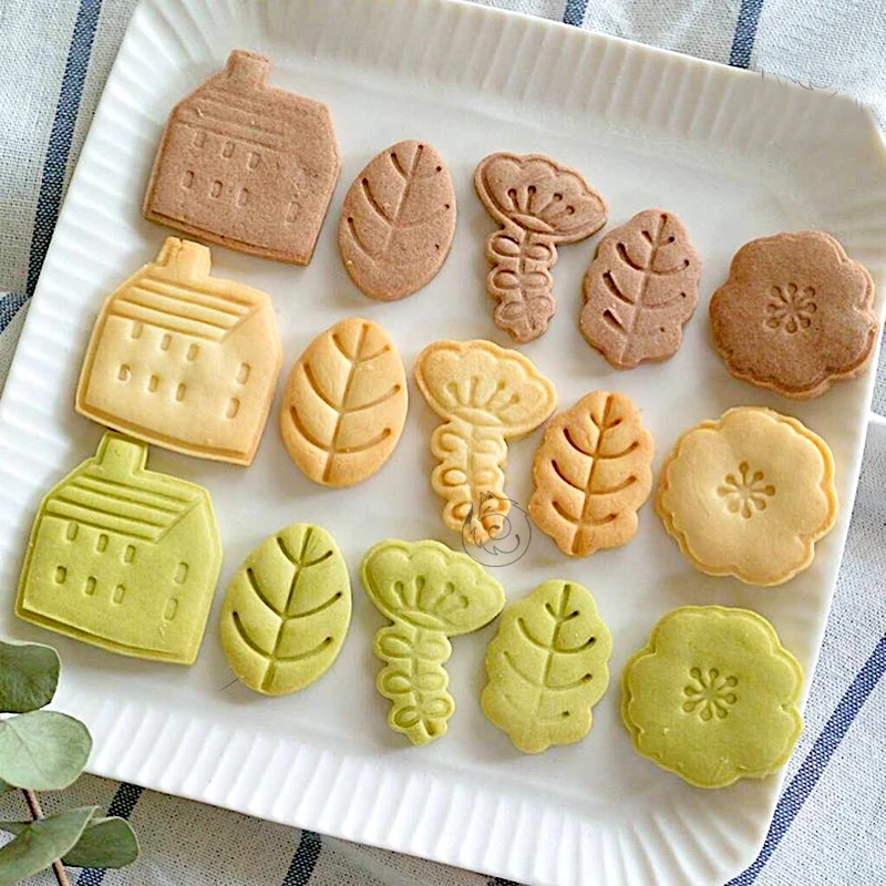 Cartoon Tree Leaf Flower Cookie Embosser Mold Birthday Party Cake Decorating Tools Fondant Frosting Biscuit Cutter Baking Mould