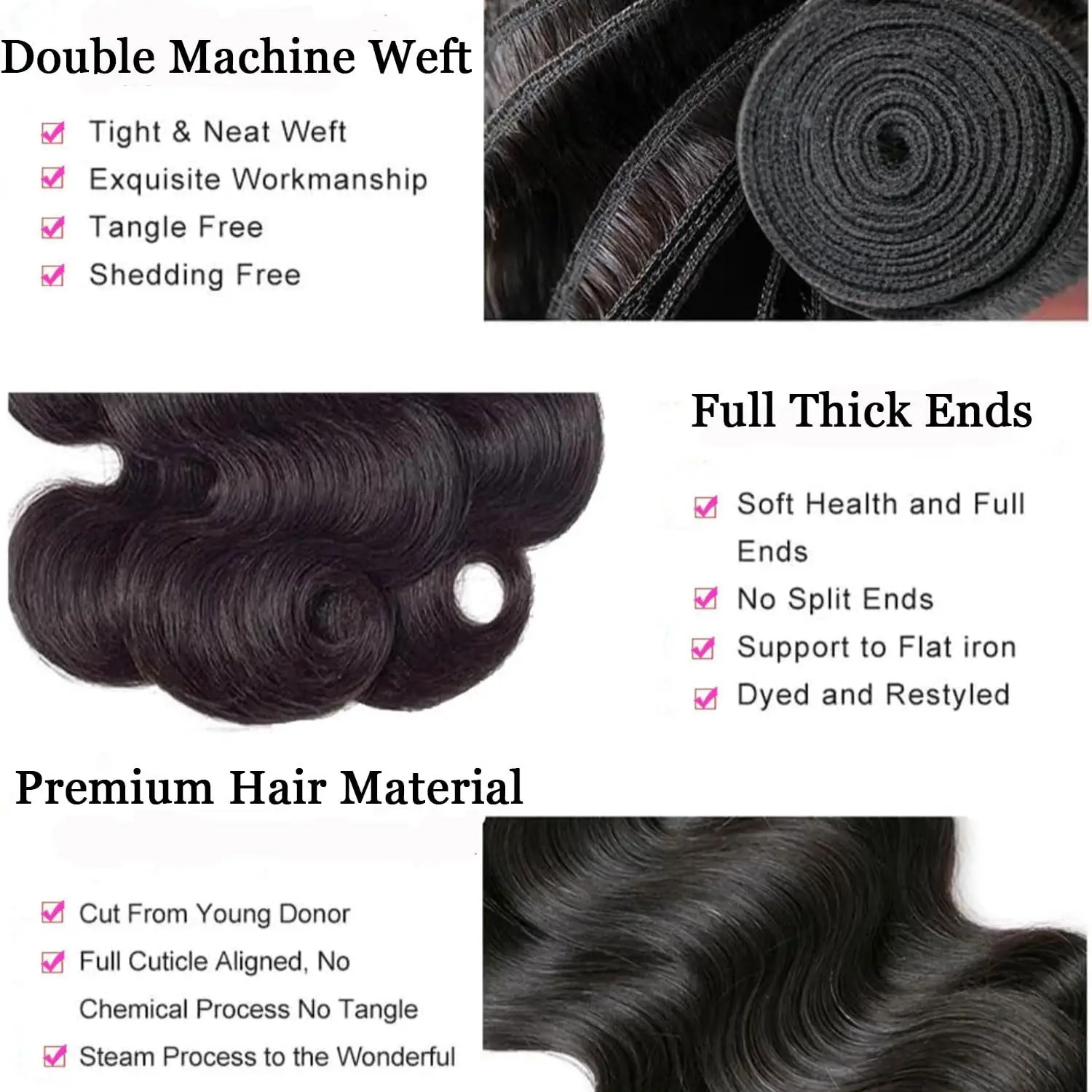 Body Wave Bundles Human Hair Natural Black Color Body Wave Bundle 30 32 34 Inch Grade 12A Brazilian Virgin Remy Hair 3 Bundles image 4
