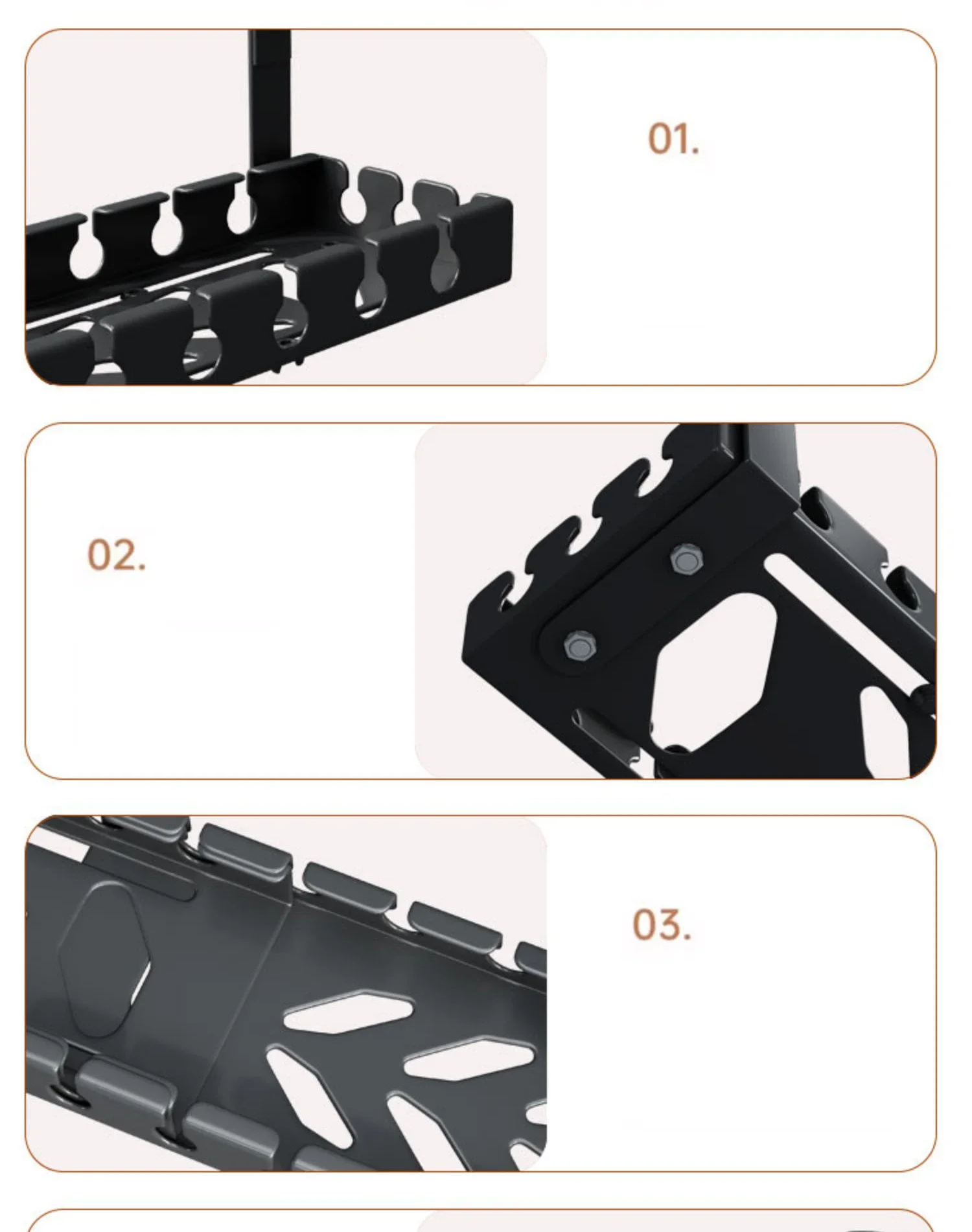 Under Table Storage Rack No Punching Metal Cable Management Tray Home Office Desk Wire Organizer Retractable Power Strip Storage