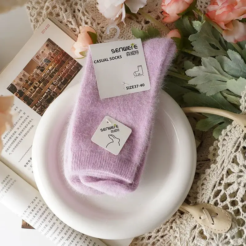 Sock Leisure Ankle Crew Fuzzy Autumn Winter Rabbit Fur Women mid-calf Thickened Warm Soft Wool Socks 8W96 - Image 3
