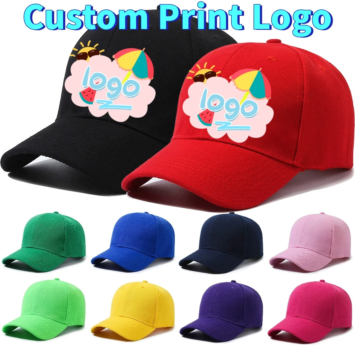 Gorra de béisbol de Color puro informal Unisex con logotipo impreso personalizado, gorra ajustable para mujeres y hombres, gorra de Hip Hop, sombrero de lengua de pato callejero
