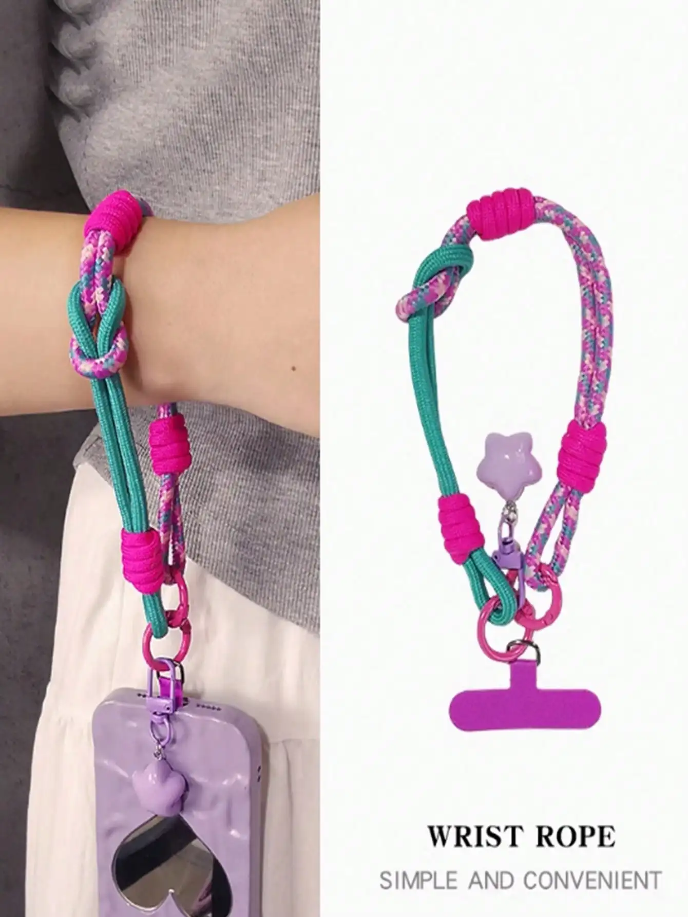 

Контрастный плетеный ремешок для телефона с защитой от потери