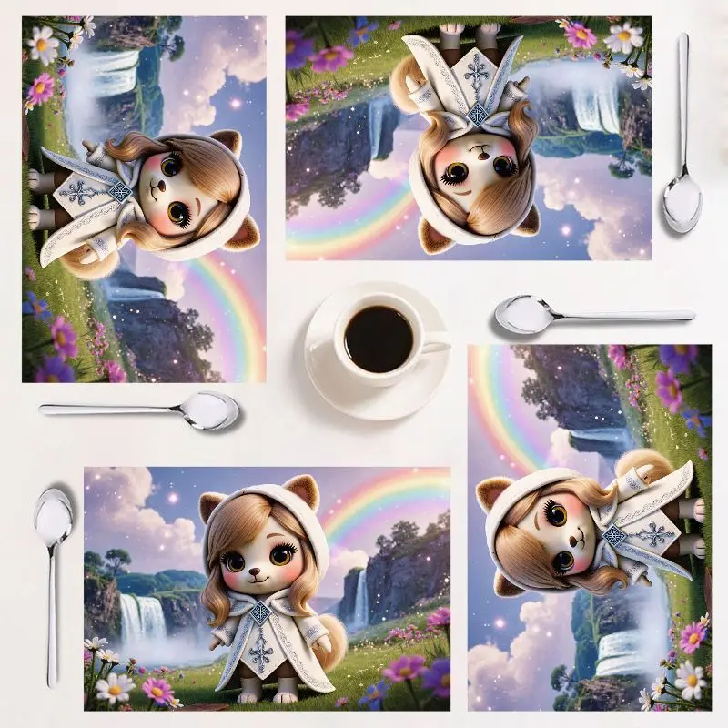 

4-piece placemat set, cute cartoon design, easy to clean, 12×18 inches, perfect for home and holiday decor!