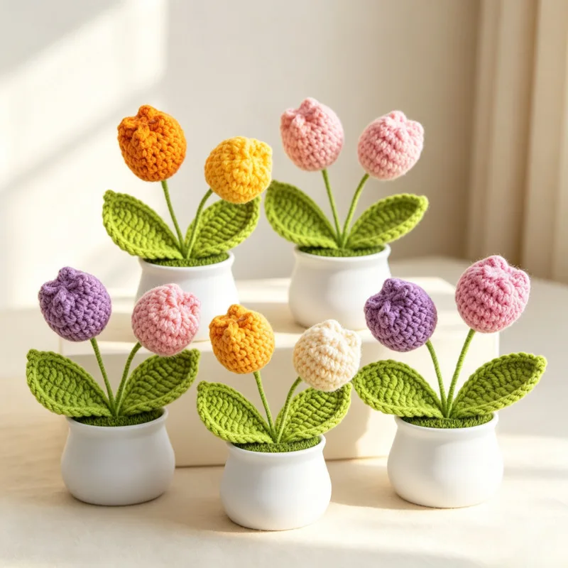 Handmade Crochet Flower Pots for Home Decoration Learning And Daily Life Use Eco-Friendly Cotton Planters