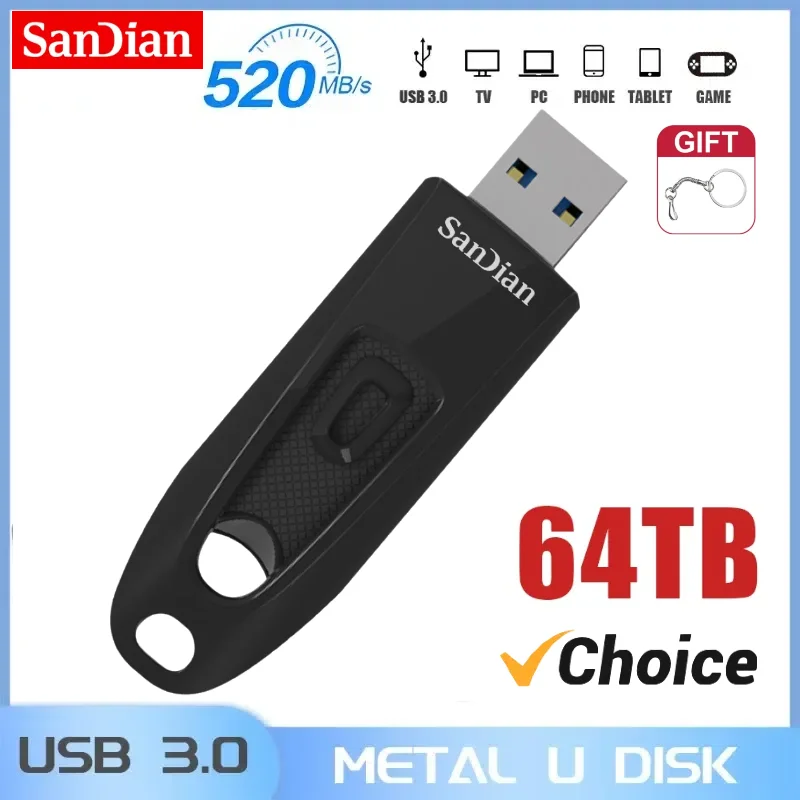 Sandian USB 64TB 32TB OTG Metal 3.1 Pen Drive Key Type C High Speed Portable Pendrive USB Flash Drive Memory Stick Waterproof