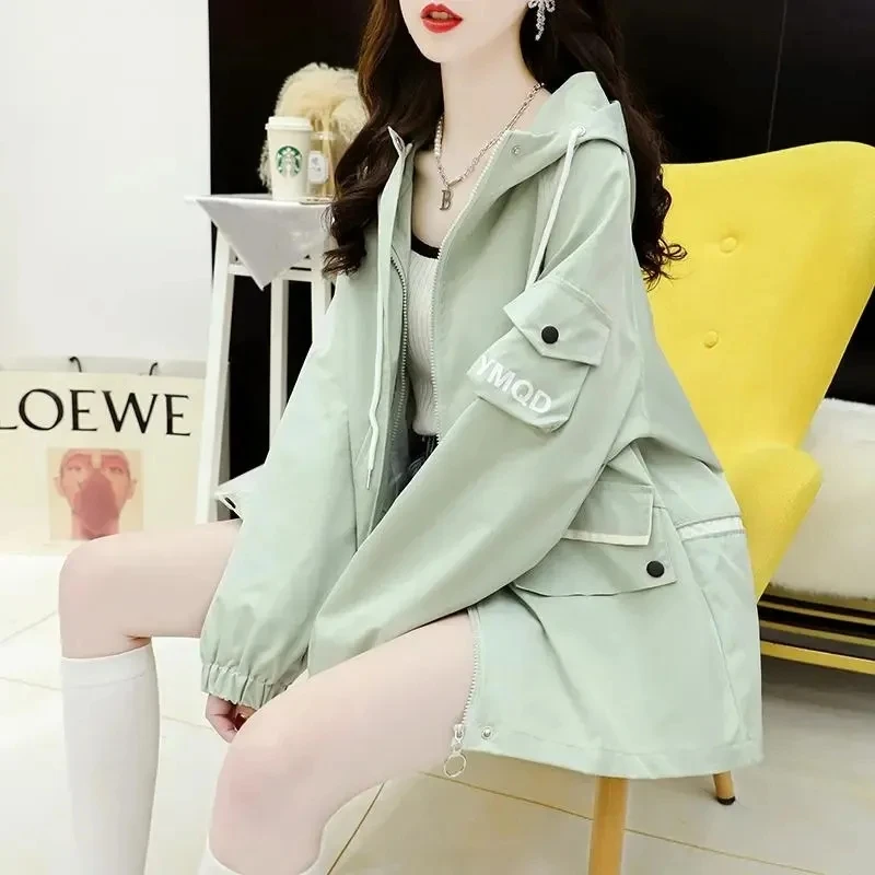 

Spring Autumn Trench Coat Women New Fashion Korean Hooded Temperament Woman Overcoat Windbreaker Female Loose Outerwear Tops