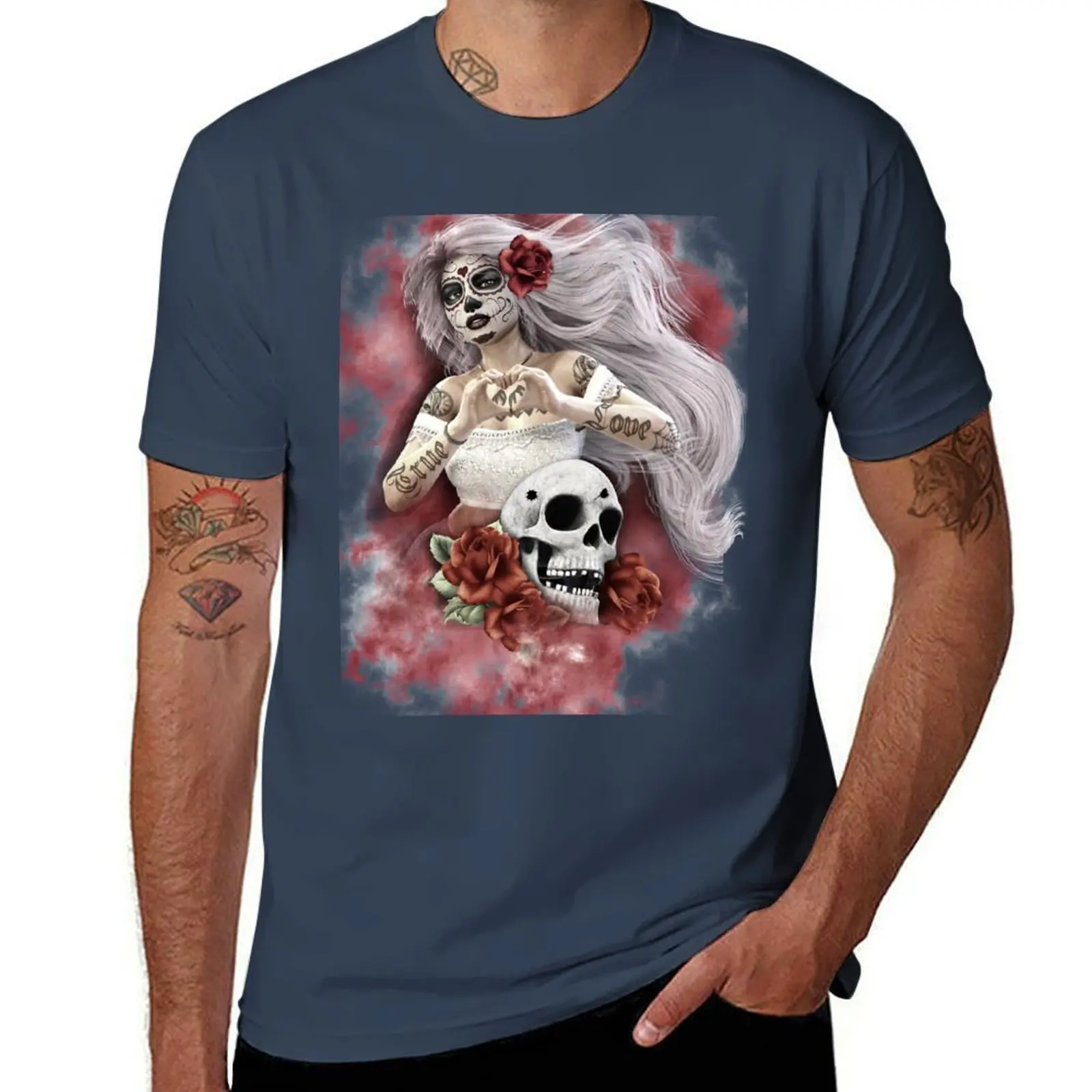 

True Love Sugar Skull Art Design T-Shirt t shirts with prints man t shirts cotton T-Shirt