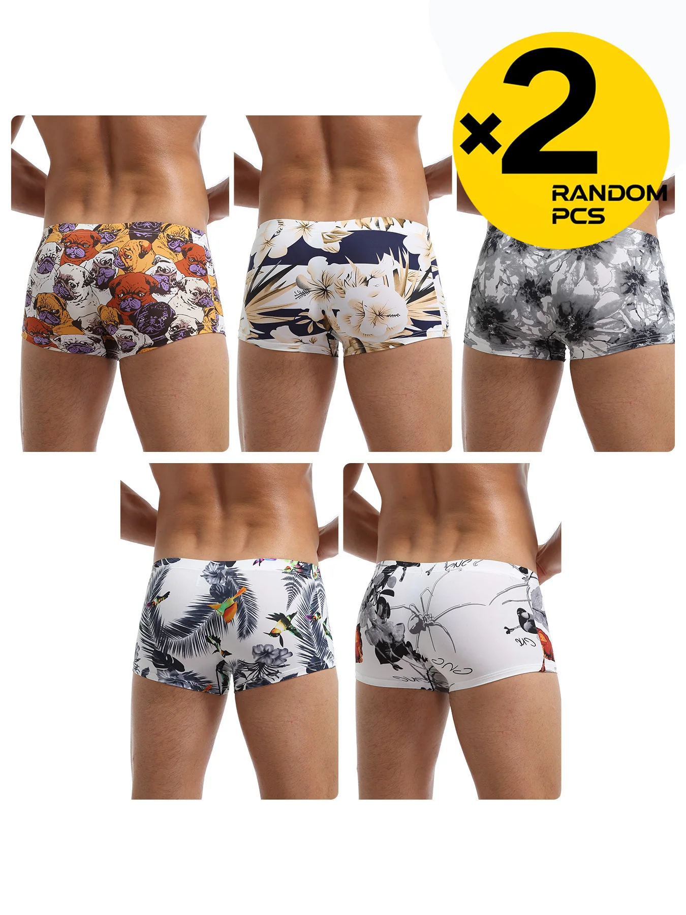 Mens Boxer Sexy Underwear Printed Breathable Boxershorts Underpants Soft U Pouch Ice Silk Male Panties Randomly 2/3/4pcs S-XL