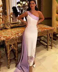 Customized Exquisite Sequined Satin One Shoulder Evening Dress Delicate Straight Sleeveless Backless Special Occasion